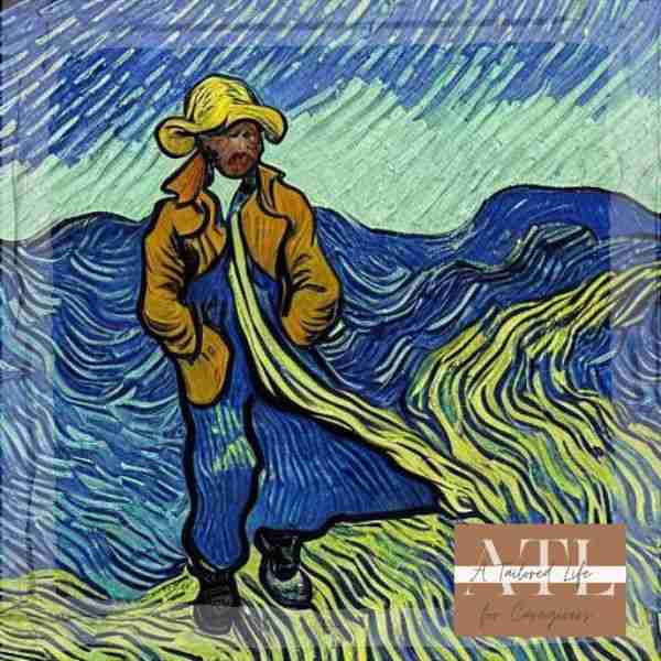 Van Gogh inspired illustration of man walking across a field looking for change