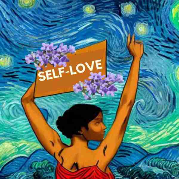 woman holding a sign that says self love