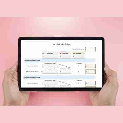 electronic version of the 1-Minute budget printable on a tablet